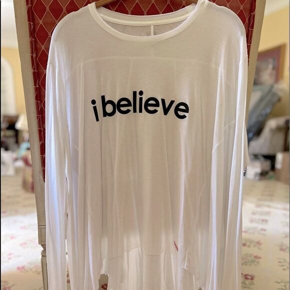 peace love world white flowy boho top “I Believe” NWOT S - Picture 1 of 12